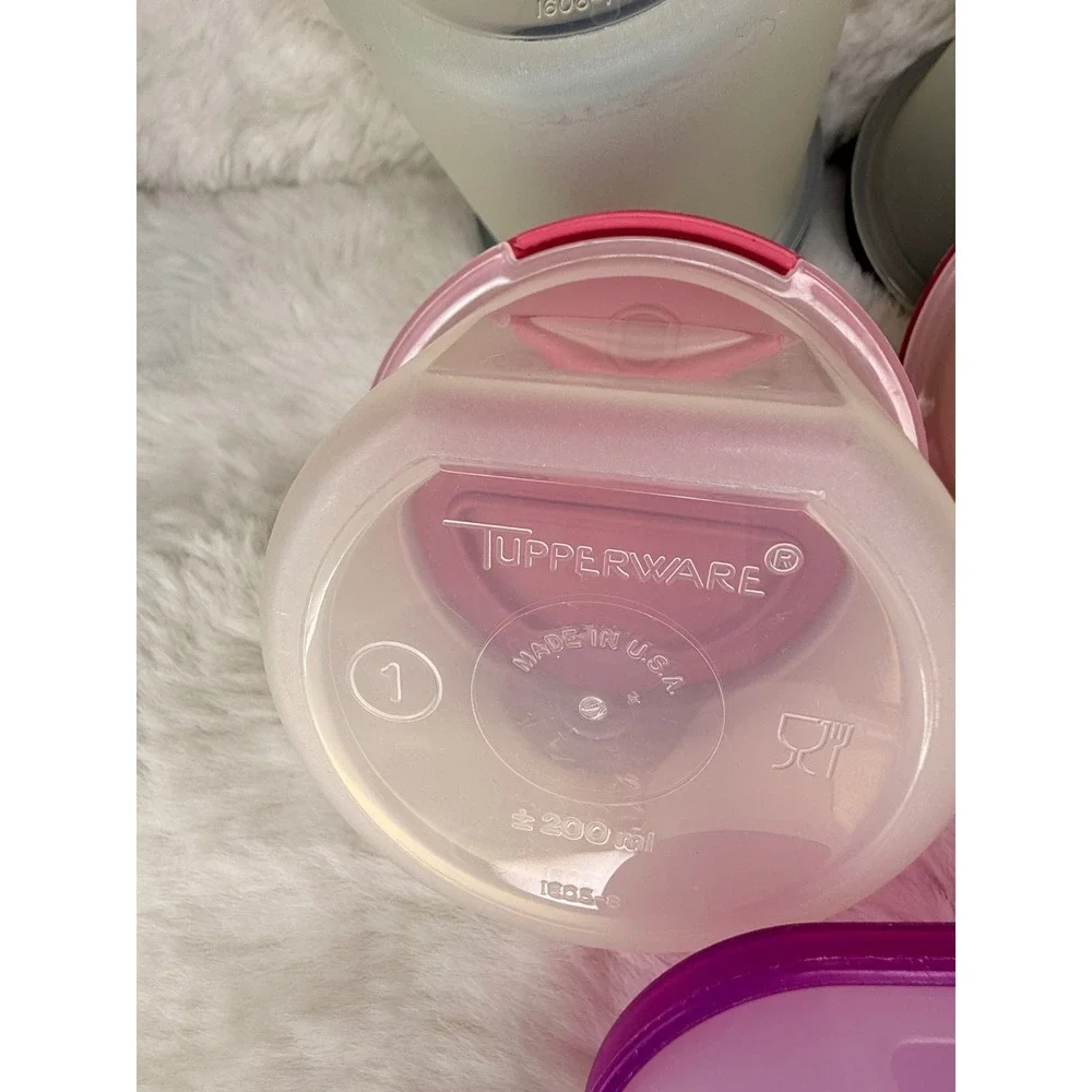 Tupperware Lot of 5 Containers Pink Parmesan Containers & Purple Black Canisters
